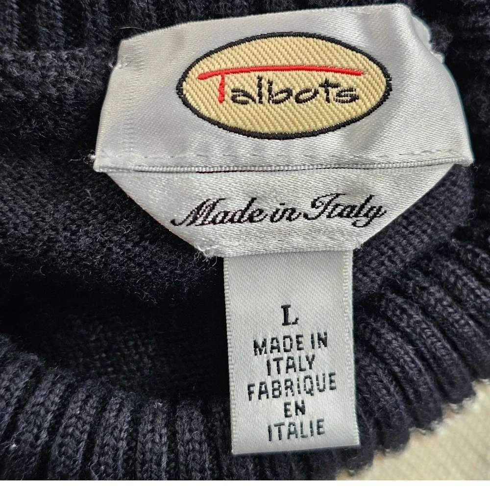 Talbots Argyle Sweater Womens L Black Gray Diamond‎ Plaid Merino Wool Mock Neck - Picture 9 of 11
